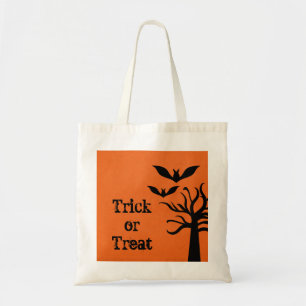 Eerie Bats Halloween Trick or Treat Bag, Orange Tote Bag