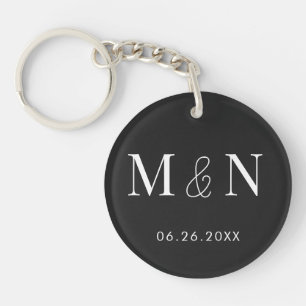 Eerie Black and White Monogram Wedding  Key Ring
