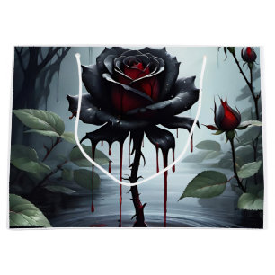 Eerie black rose black-white large gift bag
