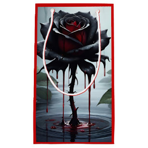 Eerie black rose red small gift bag