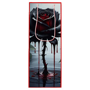 Eerie black rose red wine gift bag