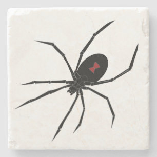 Eerie Black Widow Spider Stone Coaster