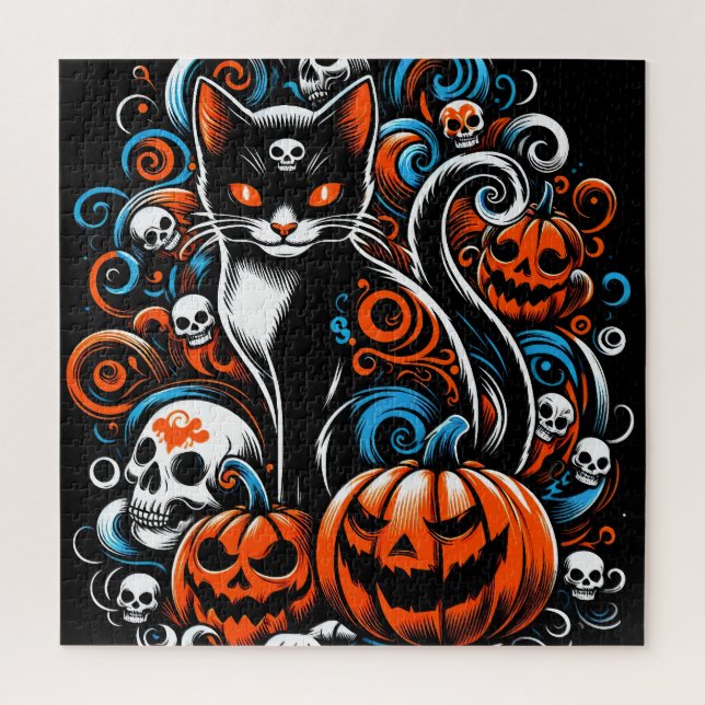 Eerie Cat Skulls Halloween Jigsaw Puzzle (Vertical)
