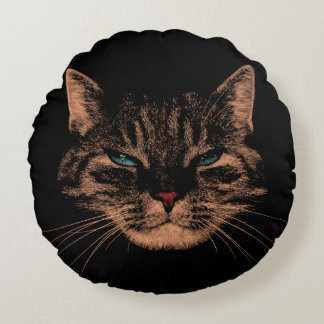 Eerie Eyes Cat Petrifying Purrs Halloween Cat Round Cushion