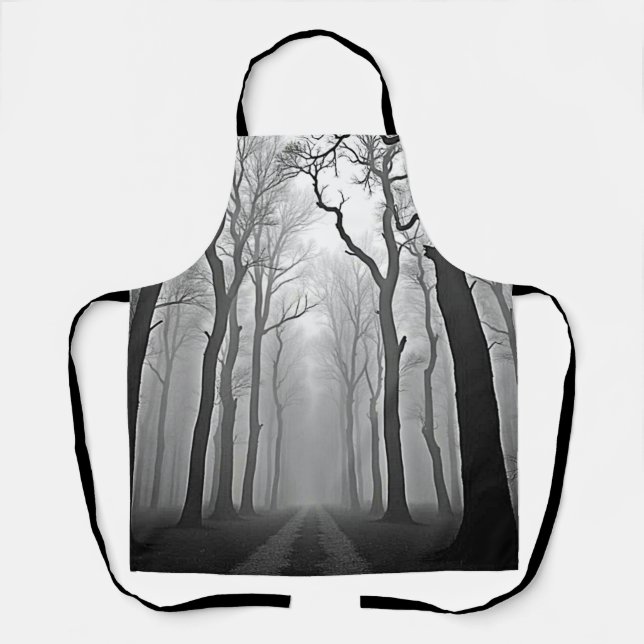Eerie Foggy Forest Path Art Apron (Front)