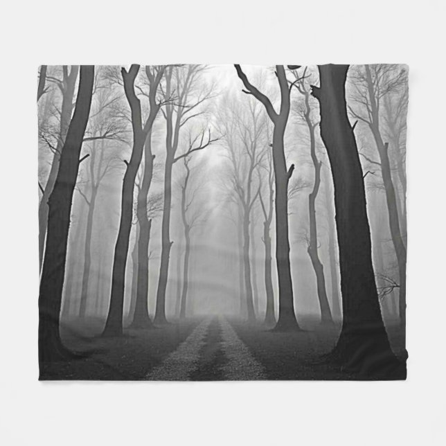 Eerie Foggy Forest Path Art Fleece Blanket (Front (Horizontal))