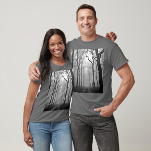 Eerie Foggy Forest Path Art T-Shirt