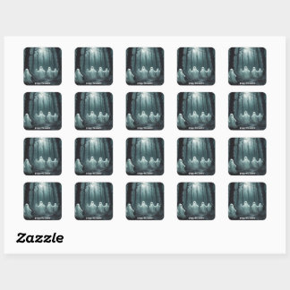 Eerie Ghosts Floating Through a Haunted Forest Square Sticker