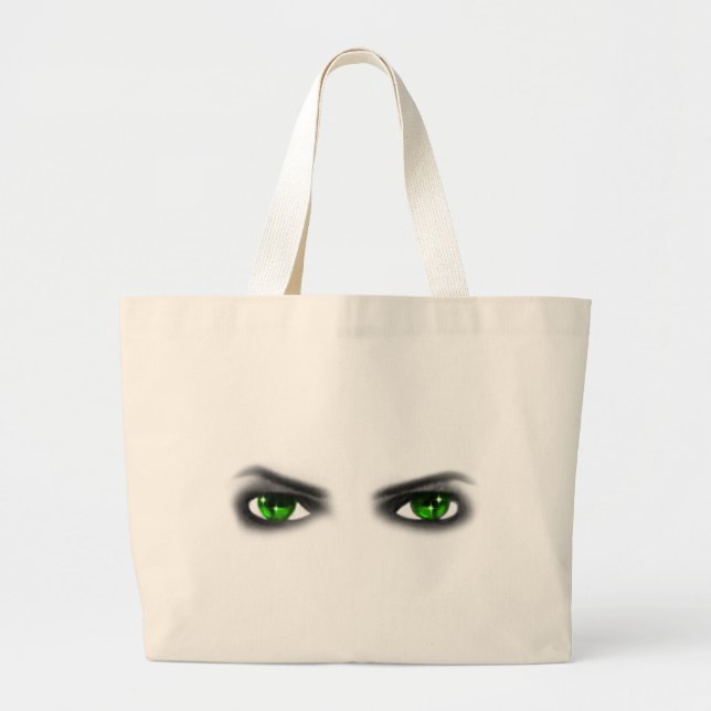 Eerie Green Eyes Large Tote Bag (Front)