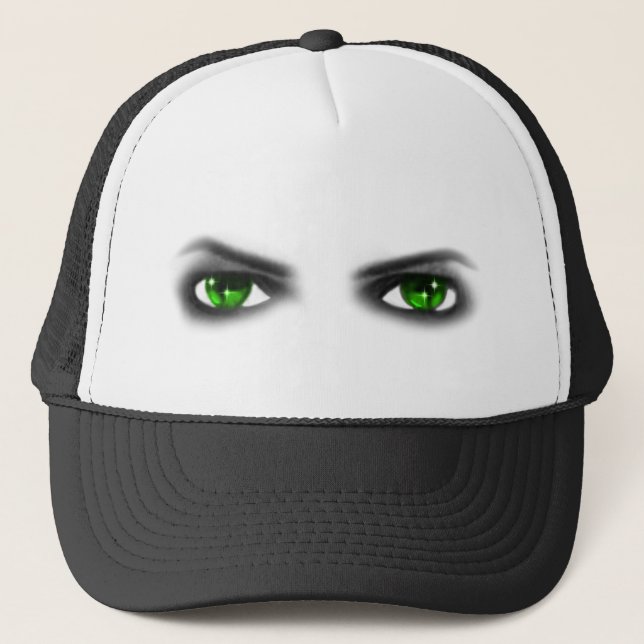 Eerie Green Eyes Trucker Hat (Front)