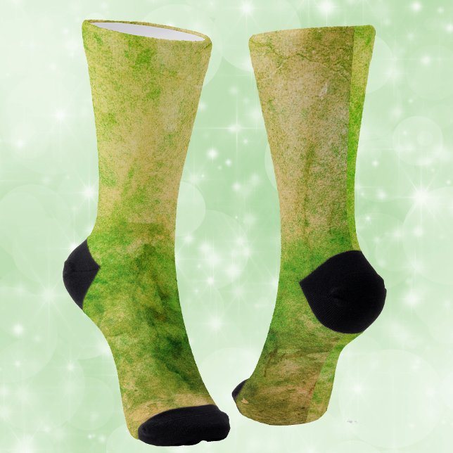 Eerie Green Yellow Abstract Design Watercolor look Socks (Eerie mix of Halloween yellow and green on abstract watercolour painting look crew socks.)