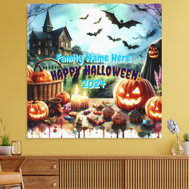Eerie Halloween Night Watercolor Canvas Print (Insitu(LivingRoom))