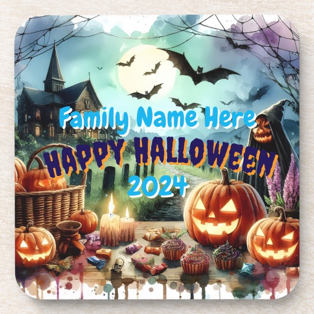 Eerie Halloween Night Watercolor Coaster (Front)