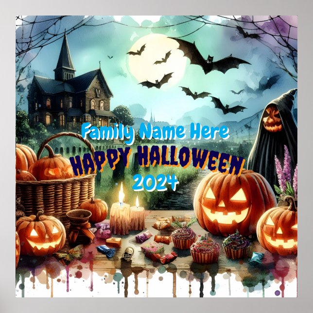 Eerie Halloween Night Watercolor Poster (Front)