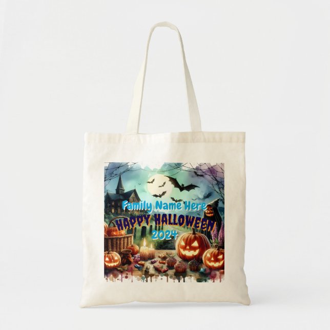 Eerie Halloween Night Watercolor Tote Bag (Front)