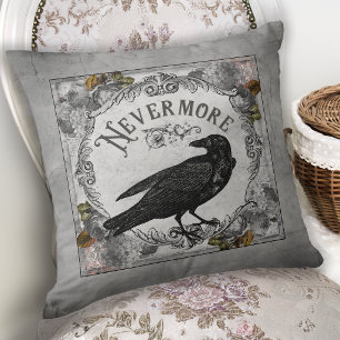 Eerie Halloween Raven Literary Horror Cushion