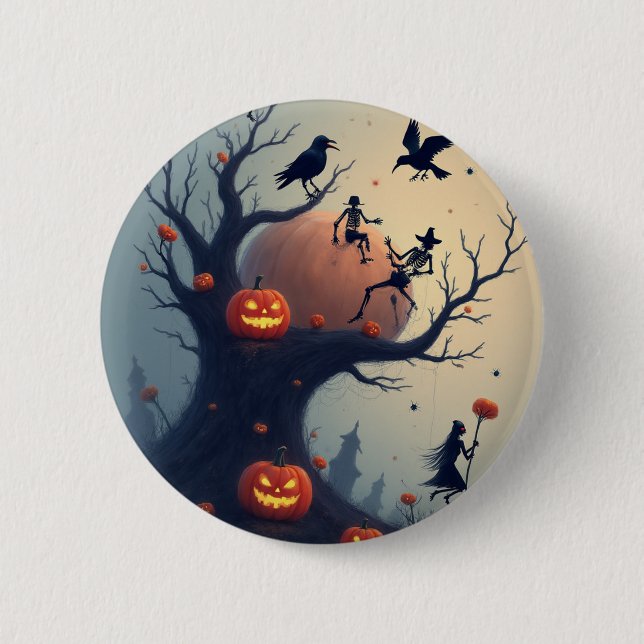 Eerie Halloween Tree 6 Cm Round Badge (Front)