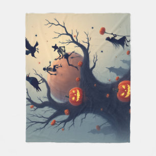 Eerie Halloween Tree Fleece Blanket