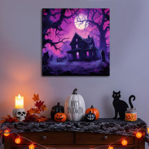 Eerie Haunted Halloween Manor Canvas Print