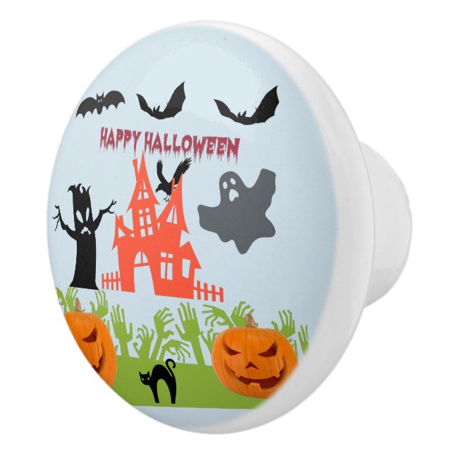 Eerie Haunted House And Matching Fence Ceramic Knob (Right)