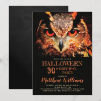 Eerie Night Owl Halloween 30th Birthday Party Invi
