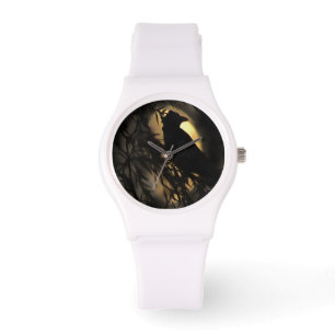 Eerie Raven Silhouette Against A Glowing Moon Watch