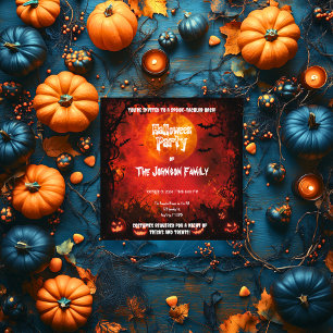 Eerie Red Halloween Party - Glowing Moon & Jacks Invitation
