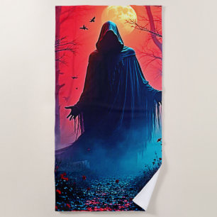 Eerie Shadow in Crimson Woods Design Beach Towel