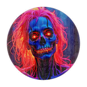Eerie Skeleton with Pink Hair Design Cutting Board