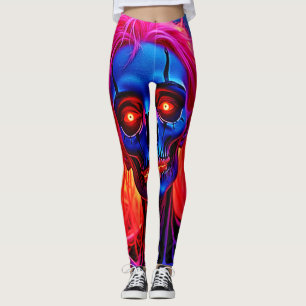 Eerie Skeleton with Pink Hair Design Leggings