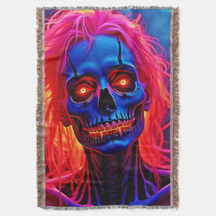 Eerie Skeleton with Pink Hair Design Throw Blanket