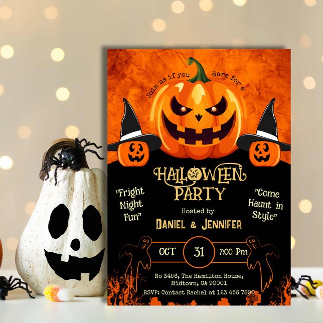 Eerie spooky witch hat Jack-O-Lantern Halloween  Invitation (Creator Uploaded)