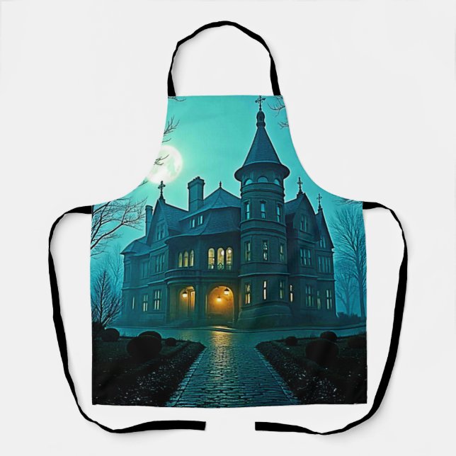 Eerie Victorian Mansion Moonlight Apron (Front)