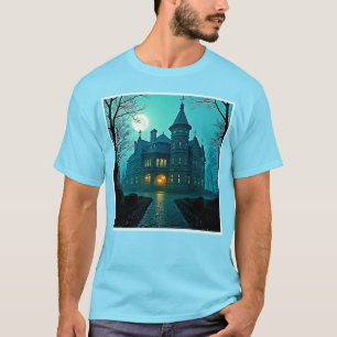 Eerie Victorian Mansion Moonlight T-Shirt