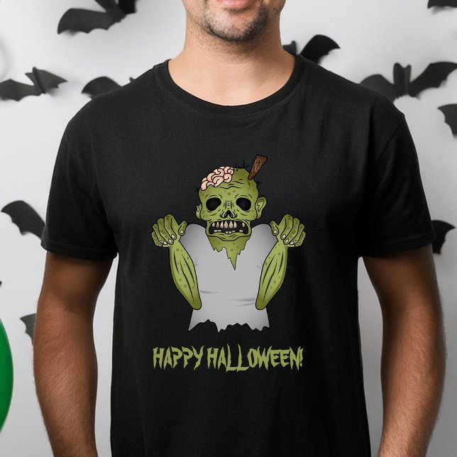 Eerie Zombie Green Undead Halloween Ghoul T-Shirt (Please note: This image is a digital mockup.)