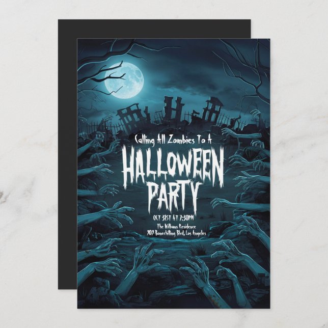 Eerie Zombie Halloween Party  Invitation (Front/Back)