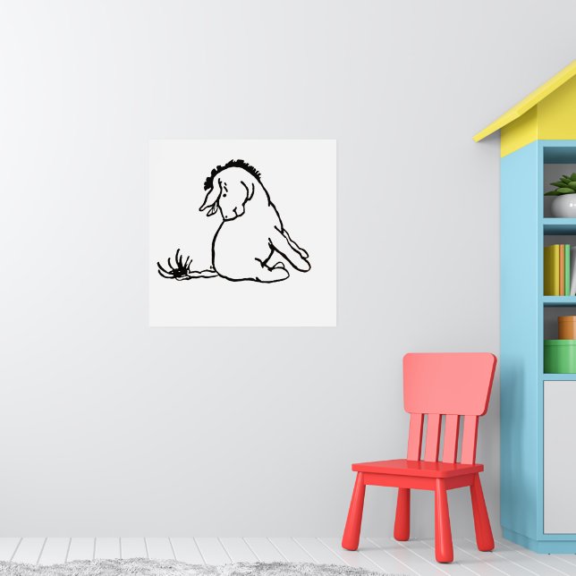 Eeyore Looking at His Tail Black and White Poster (Nursery 1)
