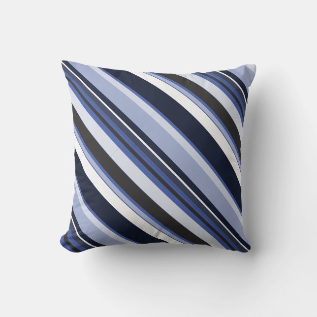 Effective Blue Contemporary Diagonal Stripes Cushion (Front)
