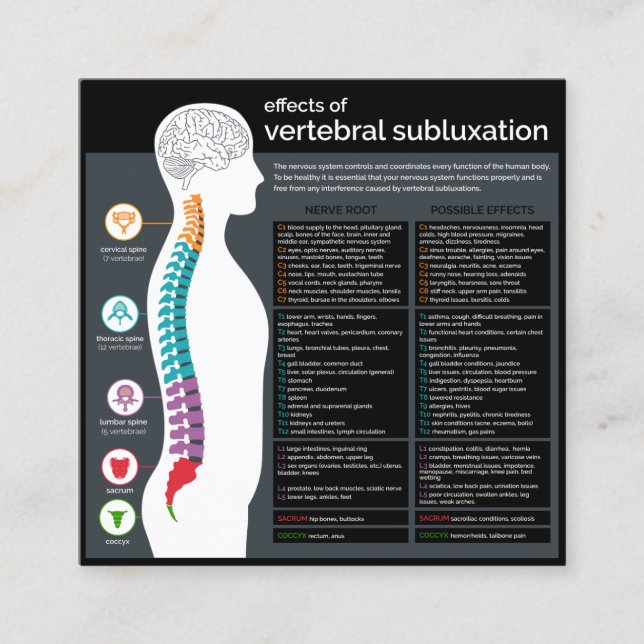 Effects of Vertebral Subluxation Chiropractor Square Business Card (Front)