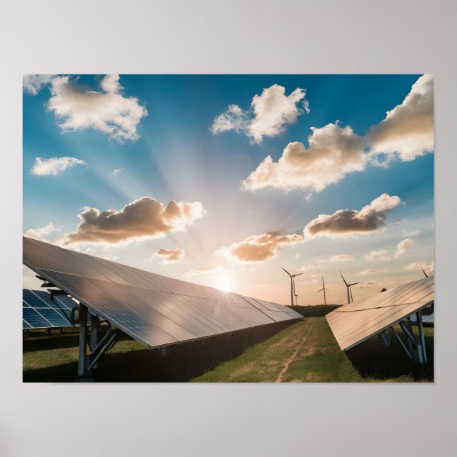 Efficient Solar Panels with Blue Sky Background Poster (Front)