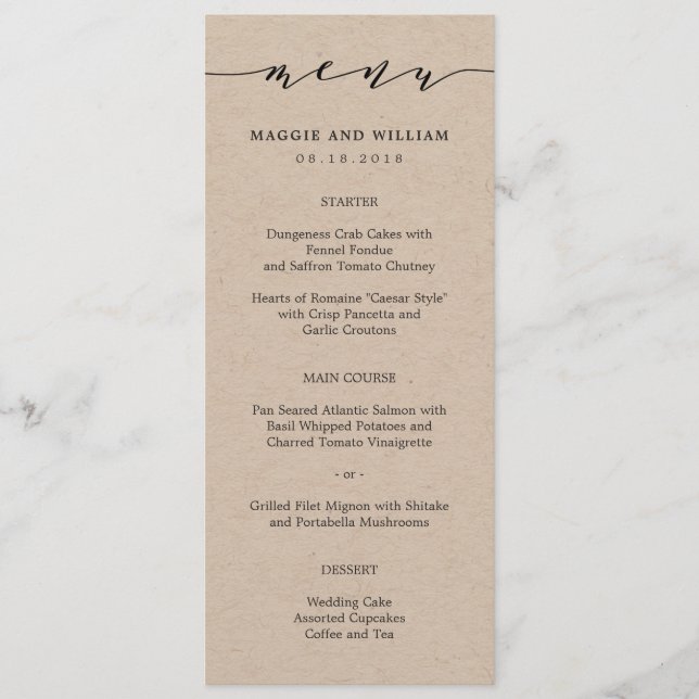 Effortless Script Menu Card Kraft (Front)