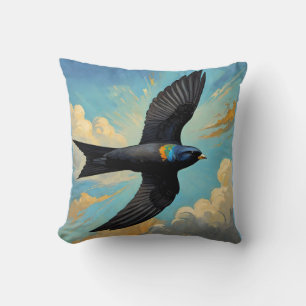 Effortless Wanderer: Colourful Swift Bird Portait Cushion