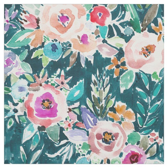 EFFUSIVE FLORAL Bold Colourful Boho Watercolor Fabric (Swatch)