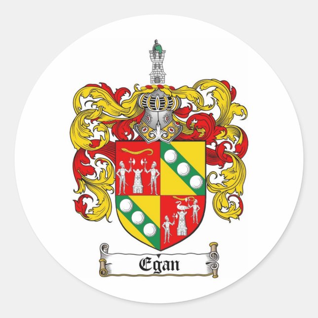 EGAN FAMILY CREST -  EGAN COAT OF ARMS CLASSIC ROUND STICKER (Front)