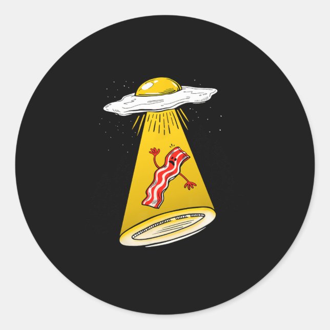 Egg Abducting Bacon Funny Alien Ufo Breakfast Gala Classic Round Sticker (Front)