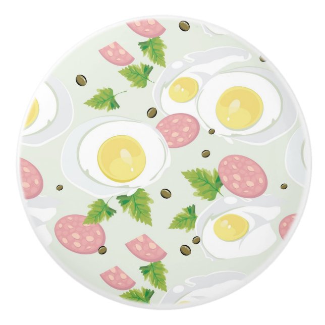 Egg and Sausage Pattern Ceramic Knob (Front)