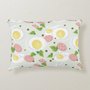 Egg and Sausage Pattern Decorative Cushion