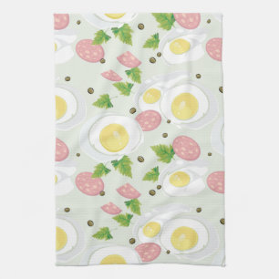 Egg and Sausage Pattern Tea Towel