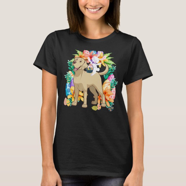 Egg Basket Rabbit Riding Labrador Retriever Dog Ea T-Shirt (Front)