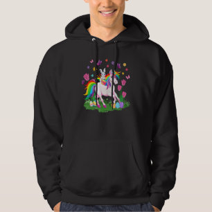 Egg Basket Rabbit Riding Unicorn Happy Easter Day Hoodie